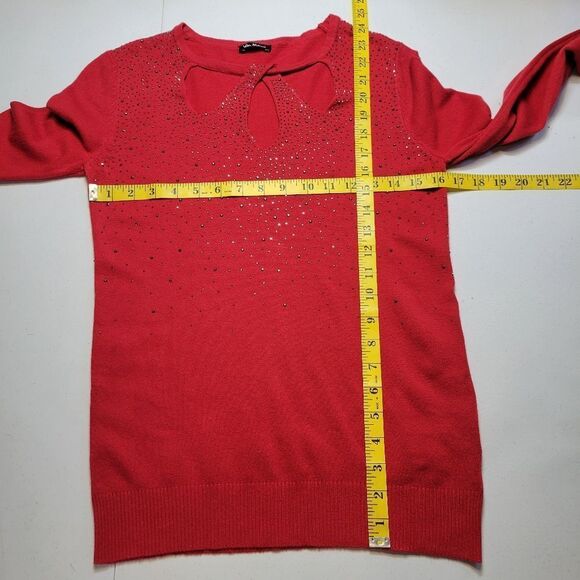 Vila Milano Red Keyhole Sweater with Rhinestones Viscose Wool So Soft - Picture 8 of 9